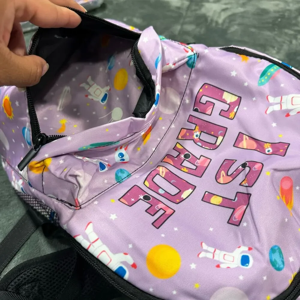1st Grade Backpack Lavender Space Theme 15in Lightweight Back to School